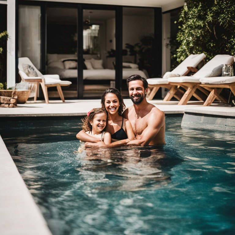 Family enjoying a clear pool