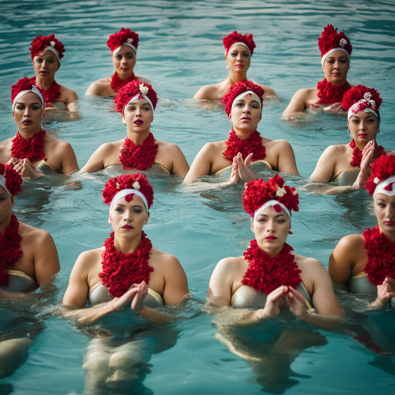 Synchronized swimmers performing in the water