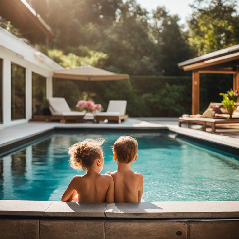 A happy family enjoying a sunny day by their pool