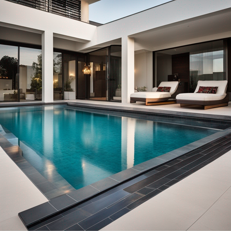 Luxurious swimming pool with porcelain tile lining