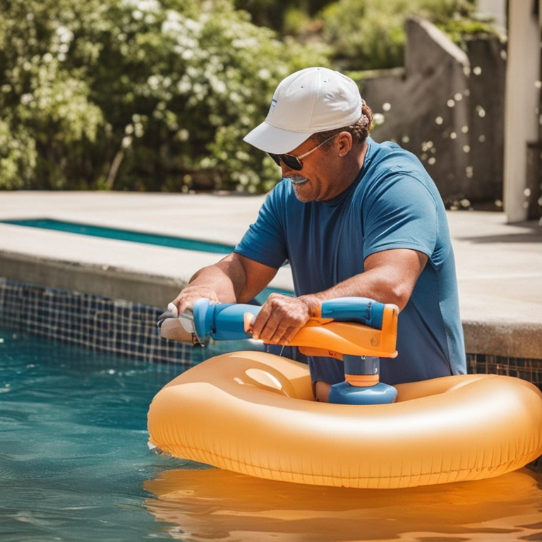 Person using an electric pump to inflate a pool float