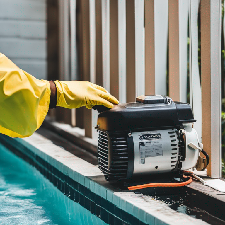 Person cleaning pool motor