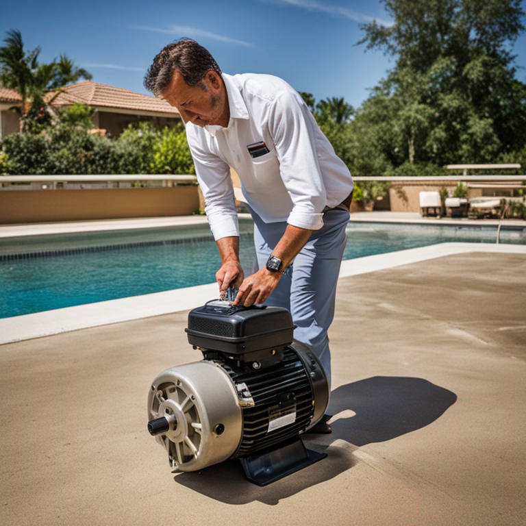 A professional inspecting a pool motor