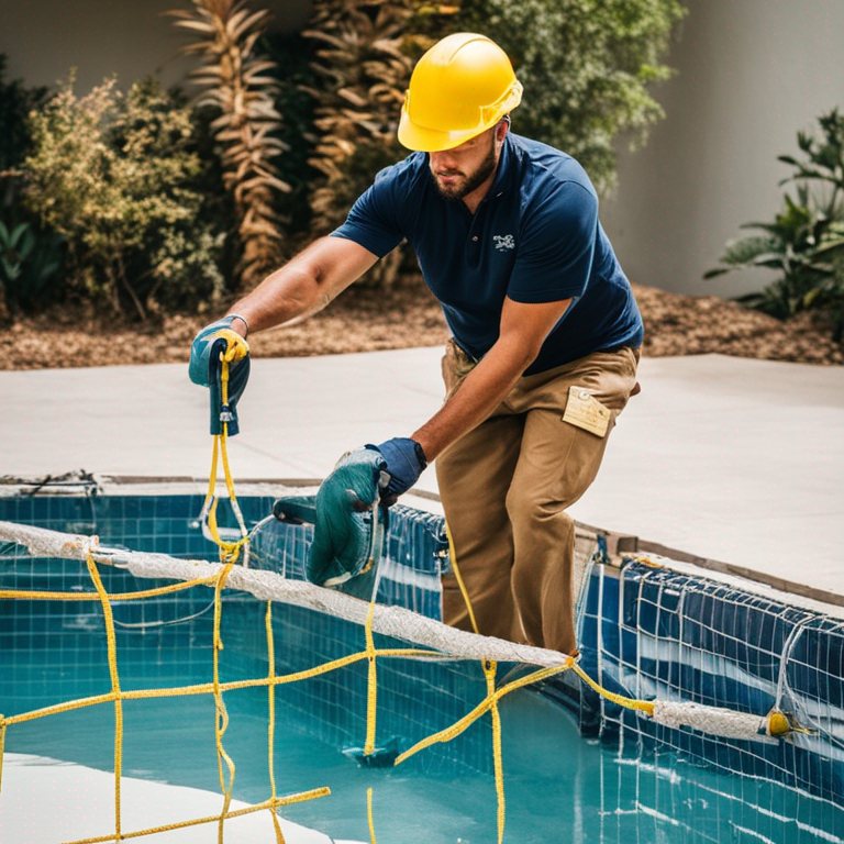 Instalação da rede de proteção para piscina