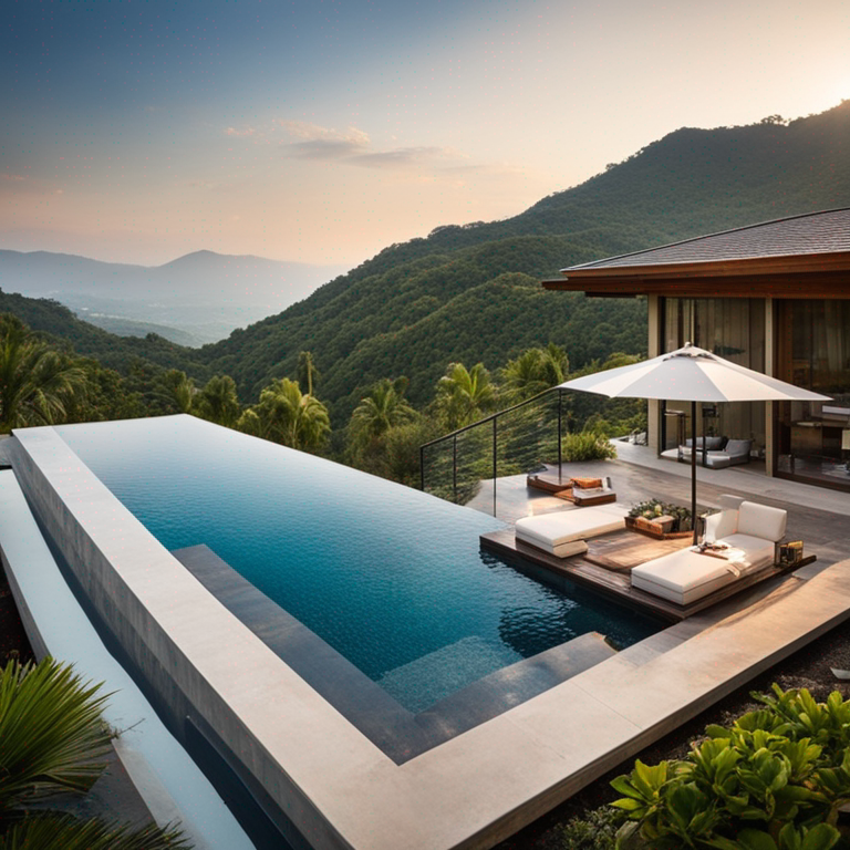 Infinity pool overlooking a mountain landscape