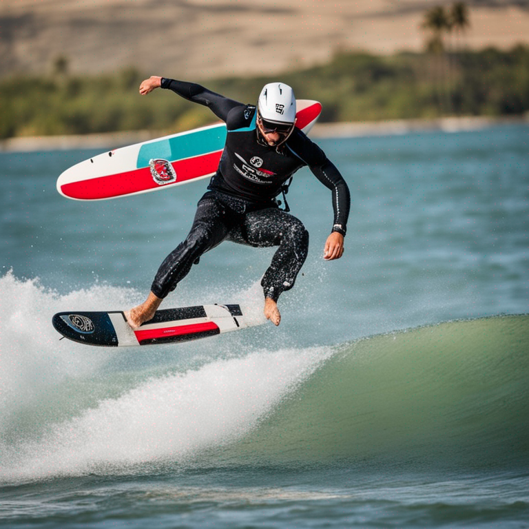 Imagem de um praticante de wakeboard realizando um salto impressionante sobre as ondas