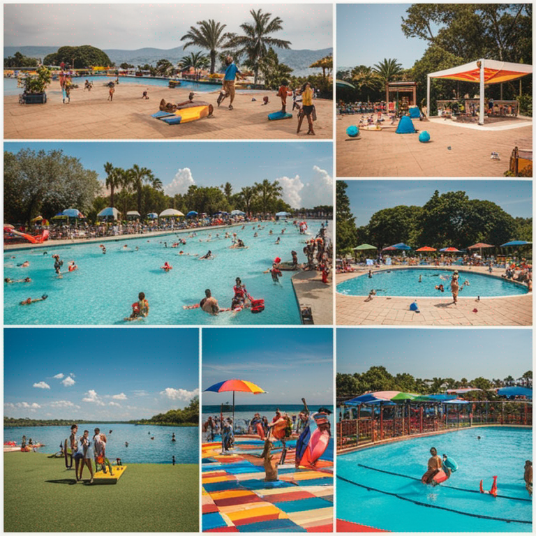 People enjoying water activities and games in a pool